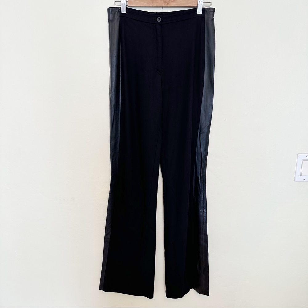 Escada Side Tuxedo Striped Wide Leg Women's Black Trouser Pants Size 38
